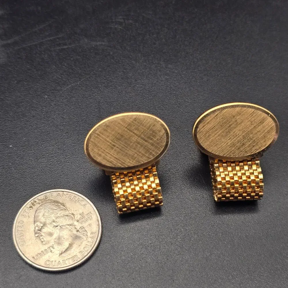 Gold Tone Oval Cufflinks with Gold Tone Mesh Vintage Men's Accessory